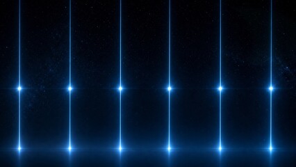 Deep blue cosmic background with six vertical light beams radiating downward © eliot