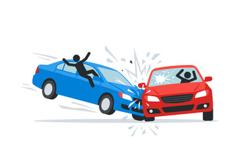 Naklejka premium Car Accident Collision Illustration with Stick Figures