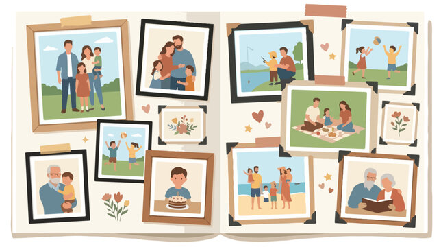Family Photos Memory Collection Vector Illustration of Happy Moments