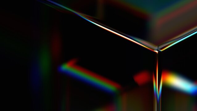 Iridescent blurry glass refractions on a black background, 3d render