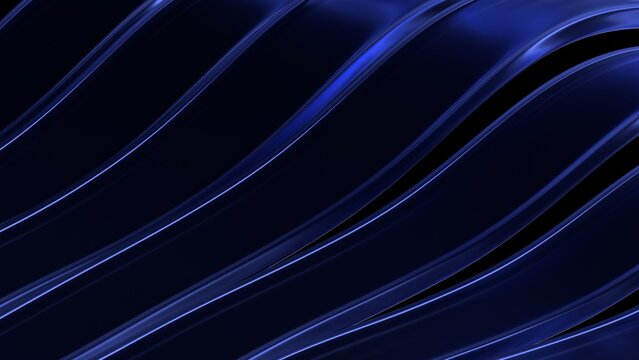 Wavy glass lines on a black background, 3d render