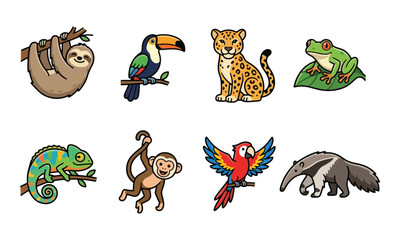 Fototapeta premium Tropical Jungle Animal Illustration Collection Set