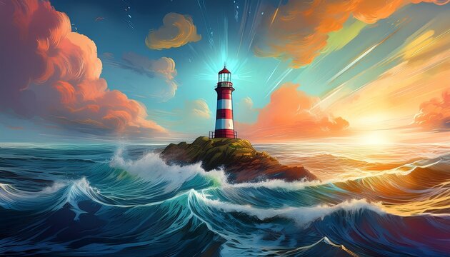digital lighthouse guiding waves