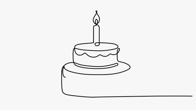 Continuous line drawing of birthday cake animation.