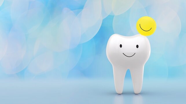 "Healthy white tooth on abstract background with bright smile and dental care concept"