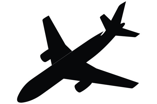 Black silhouette of passenger jet airplane icon isolated on grey checkered pattern background for design