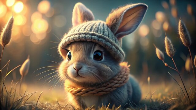 Little rabbit with woolly hat