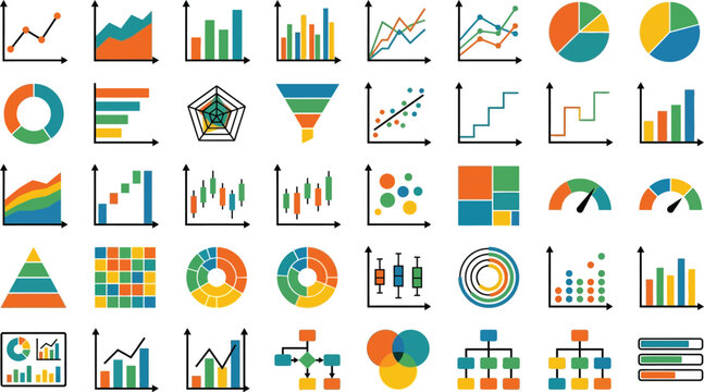 Charts and graphs collection provides a comprehensive visual set of diverse data analysis tools for business reporting.