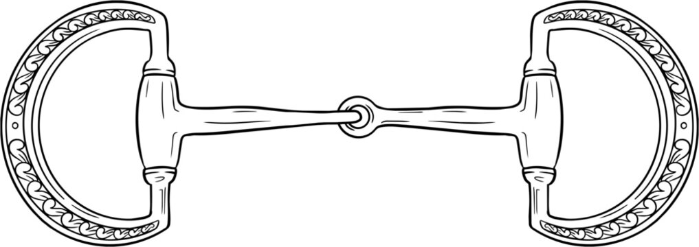 Hand drawn line art snaffle bit for cowboy horse and western riding on transparent background