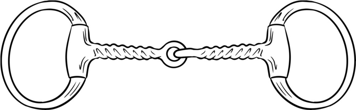 Hand drawn line art snaffle bit for cowboy horse and western riding on transparent background