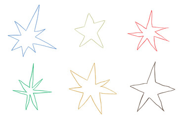Obraz premium Set of colorful hand drawn star outline icons for creative project branding and educational presentation material
