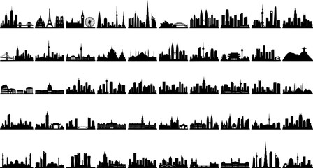 Fototapeta premium World City Skylines Famous Landmarks Vector Silhouettes Pack