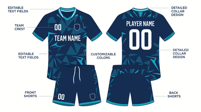 Professional soccer uniform template for team players in action on field
