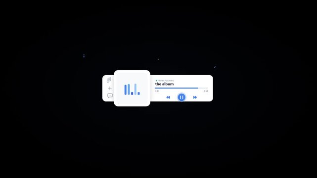 Animated music player interface with sound wave on black background