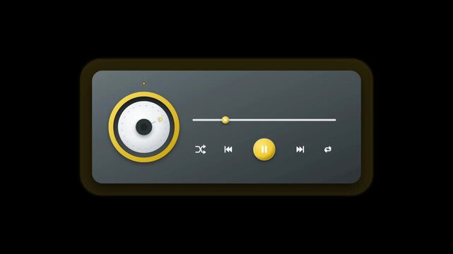 Animated play button interface with yellow accents on black background