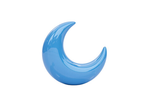 Blue glossy crescent moon 3d icon rendering, isolated on transparent background