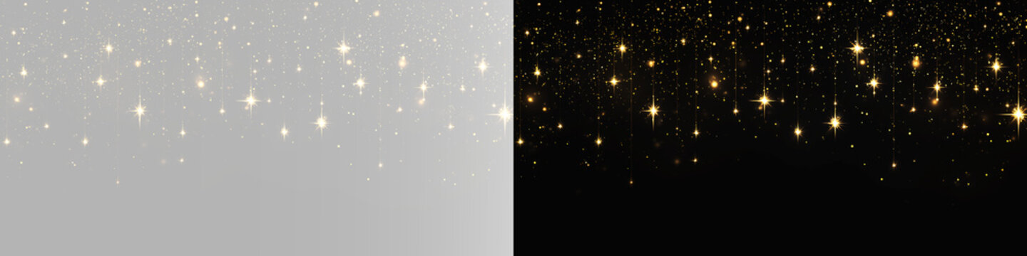 Magical glittering lantern garlands with golden sparkles and festive party light decoration