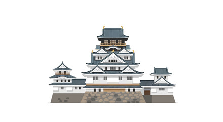 Naklejka premium Traditional Japanese castle illustration with detailed architecture