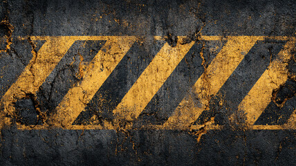Fototapeta premium Grunge Concrete Wall Texture with Yellow Black Hazard Stripes. - Border and Copy Space.