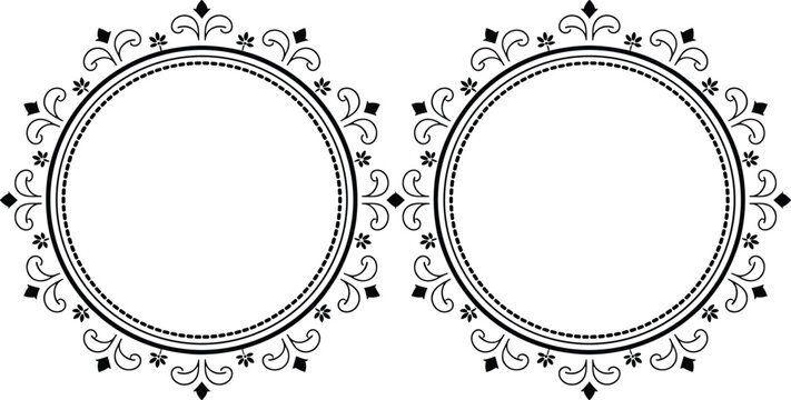 Elegant round vintage decorative frames set with ornate floral borders and circular copy space isolated on white background