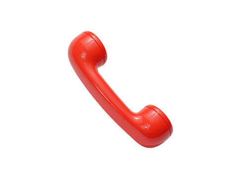 Red telephone handset 3d icon for communication and contact, isolated on transparent background