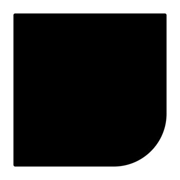 Square with one rounded corner glyph icon. Solid geometric shape silhouette, abstract background block, and simple graphic element vector symbol.