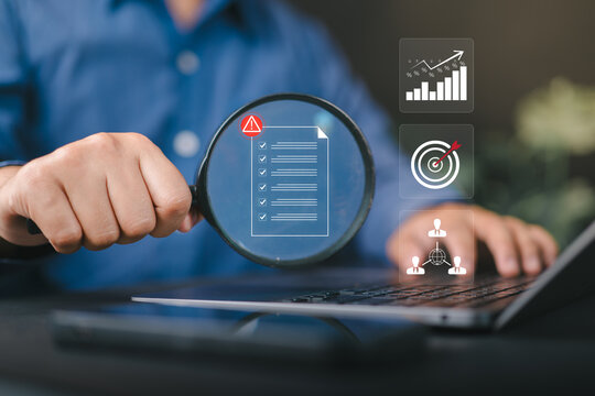 Businessman managing and assessing risks for business investment, business risk control and risk management strategies, forecasting, estimating, financial business concept.