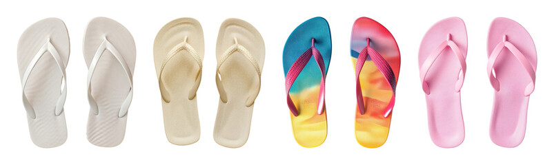 Fototapeta premium PNG Colorful flip-flops in row on transparent background