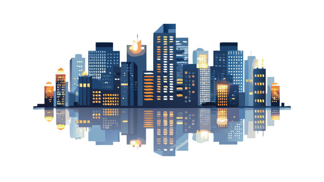 City skyline at night with reflection