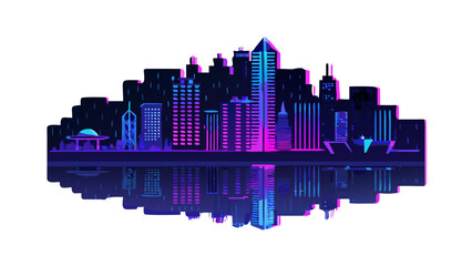 Obraz premium Neon city skyline with purple and blue lights