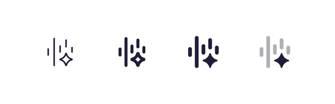 AI Interface Audio Wave Icon in 4 States. Artificial Intelligence Music Equalizer and Smart Sound Generation Track, Thin and Regular Line, Filled Solid and Duo Color Shapes, 48x48 Pixel Perfect UI UX