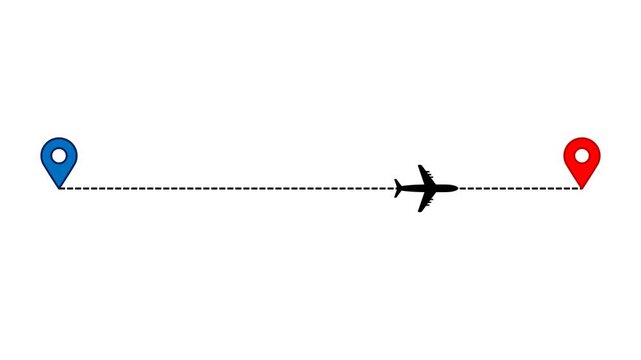 Travel route timeline with airplane and location pins