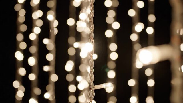 A Breathtaking Display of Shimmering Lights: Captivating Glimmers and Soft Bokeh Creating Enchanting Visuals in a Dark Setting, Perfect for Celebrations and Festivity