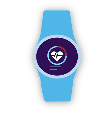 Illustration of a blue smartwatch showing a health monitoring application with a heart icon and a heartbeat graph on the screen. This image represents tt