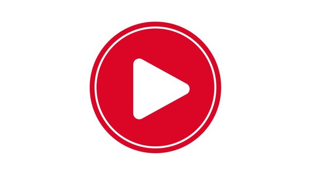 Animated video player play button icon pulsing with glossy light sweep on white background.