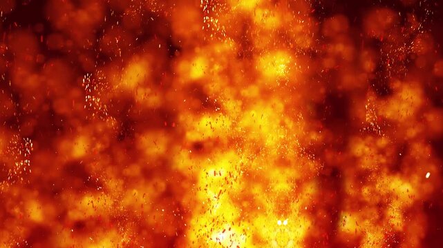 Glowing orange sparks and embers rise through space, creating a dramatic fiery particle trail with smoke, heat, and atmospheric energy against a black background.
