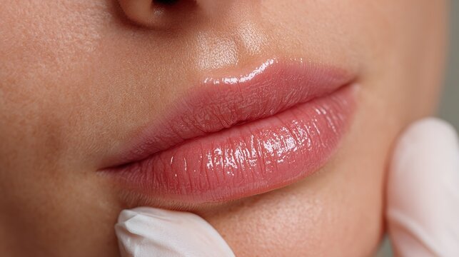 Professional lip augmentation procedure with hyaluronic acid filler for youthful appearance.