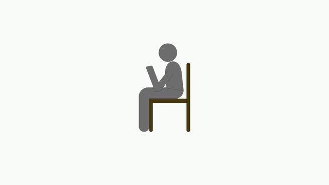 Cartoon animation of a man sitting in a chair feeling confused. Pensive concept. 4K video motion graphics.
