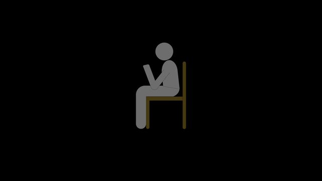 Cartoon animation of a man sitting in a chair feeling confused. Pensive concept. 4K video motion graphics.