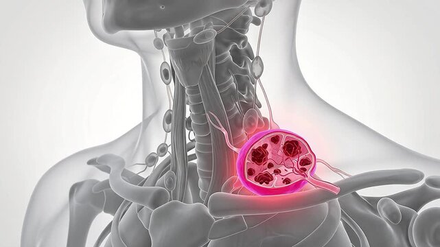 3D Medical Animation of Swollen Lymph Node Cross Section in Human Neck Anatomy