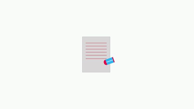 Animation of a white paper and eraser. The concept of erasing a mistake. Repeated motion.
