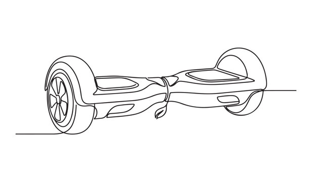 One line drawing of self balancing electric scooter for eco friendly transport concept.