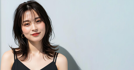 Naklejka premium おしゃれなカットモデル女性の美容ポートレート (Soft Radiance Portrait Series)