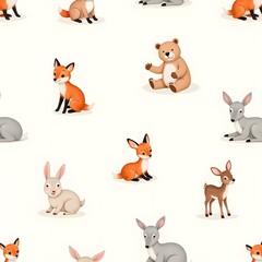 Naklejka premium Cute forest animals play together in a cheerful pattern design