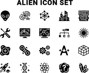 Fototapeta premium Collection of space exploration and futuristic technology symbols for science fiction and outer space projects
