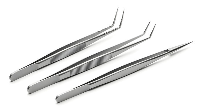 Three surgical forceps with serrated and smooth tips