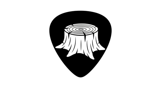 Tree stump logo inside guitar pick plectrum icon.