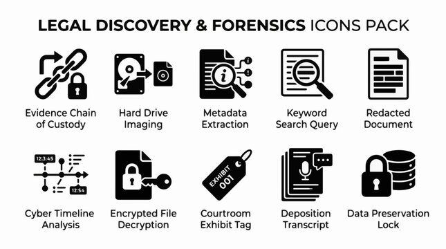 Legal Discovery and Digital Forensics Software Vector Icon Pack