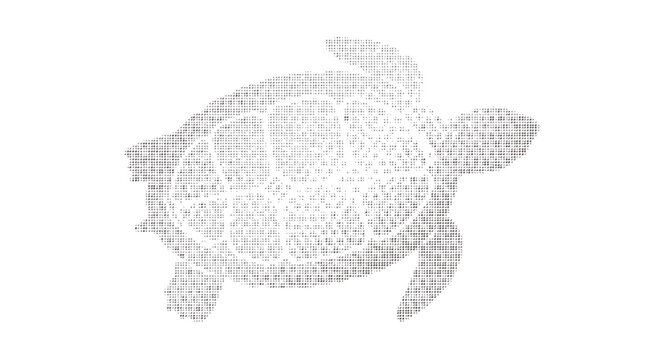 Sea turtle made of small dots on white background