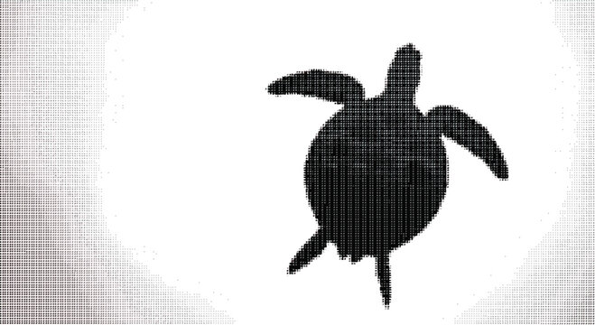 halftone illustration of a sea turtle swimming in water  marine life